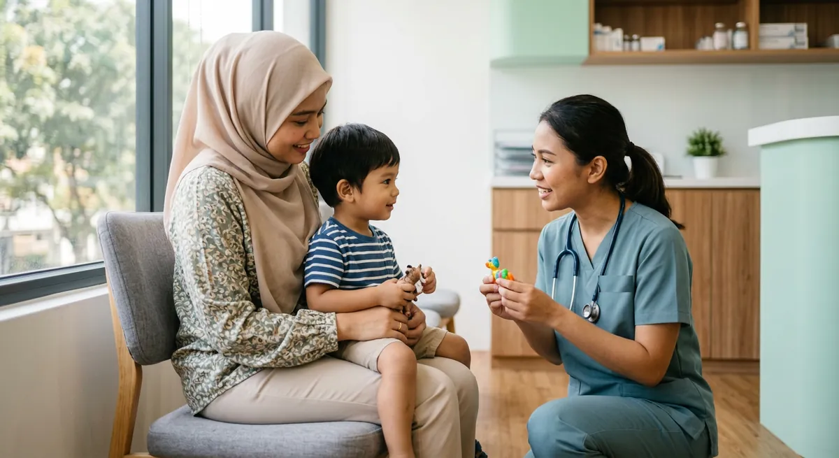 Pasukan klinik tersenyum selepas sesi konsultasi dengan keluarga pesakit