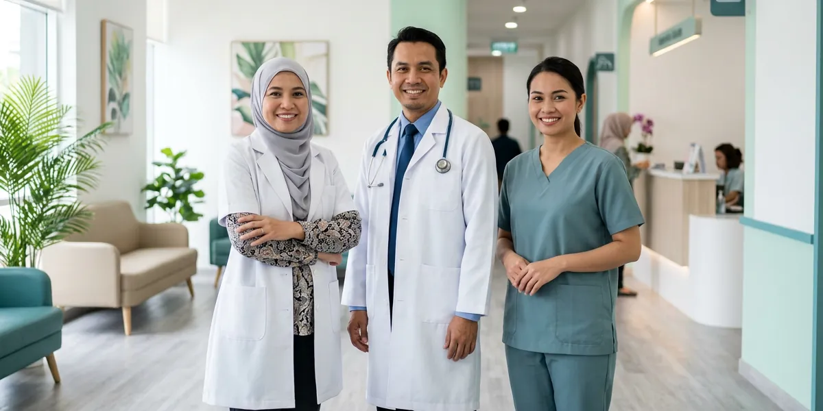 Pasukan Klinik Harmoni berbual mesra di klinik